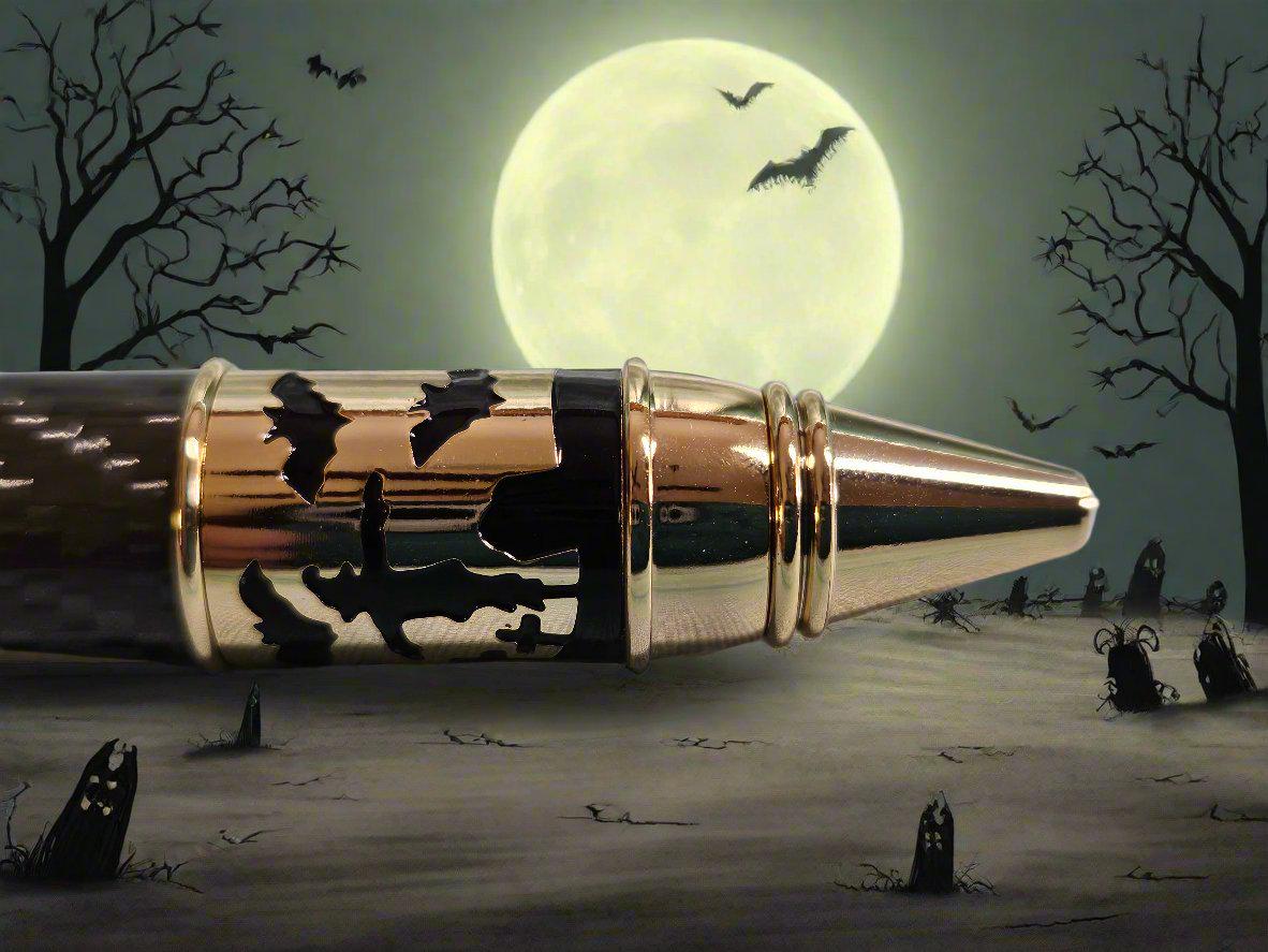 Haunted Halloween Carbon Fiber and Clear Resin Pen with a Gold Halloween Pen Kit Featuring a Mummy, a Zombie, and a Jack-O-Lantern