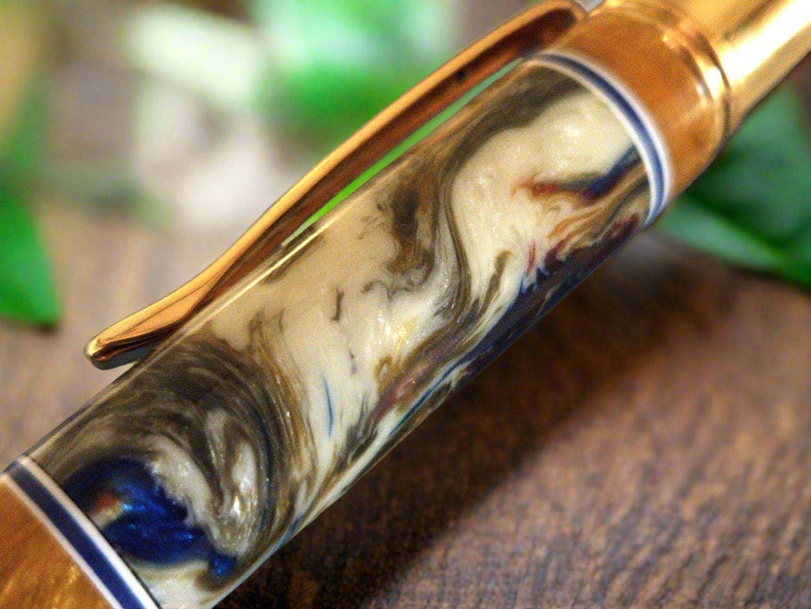 Golden Segmented - Multi Color - Glittery Swirl Resin Pen with a Golden Pen Kit