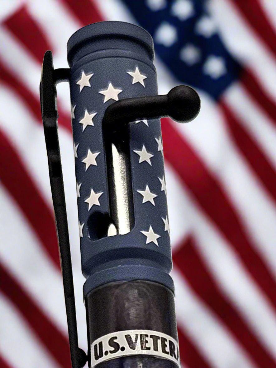 Veteran "I Will Salute the Flag" Bolt Action Pen - Blue Ceramic Pen Kit, Handcrafted Gift for Veterans, USA Patriot Keep Sake