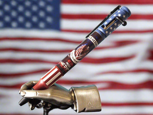 Veteran "I Will Salute the Flag" Bolt Action Pen - Blue Ceramic Pen Kit, Handcrafted Gift for Veterans, USA Patriot Keep Sake