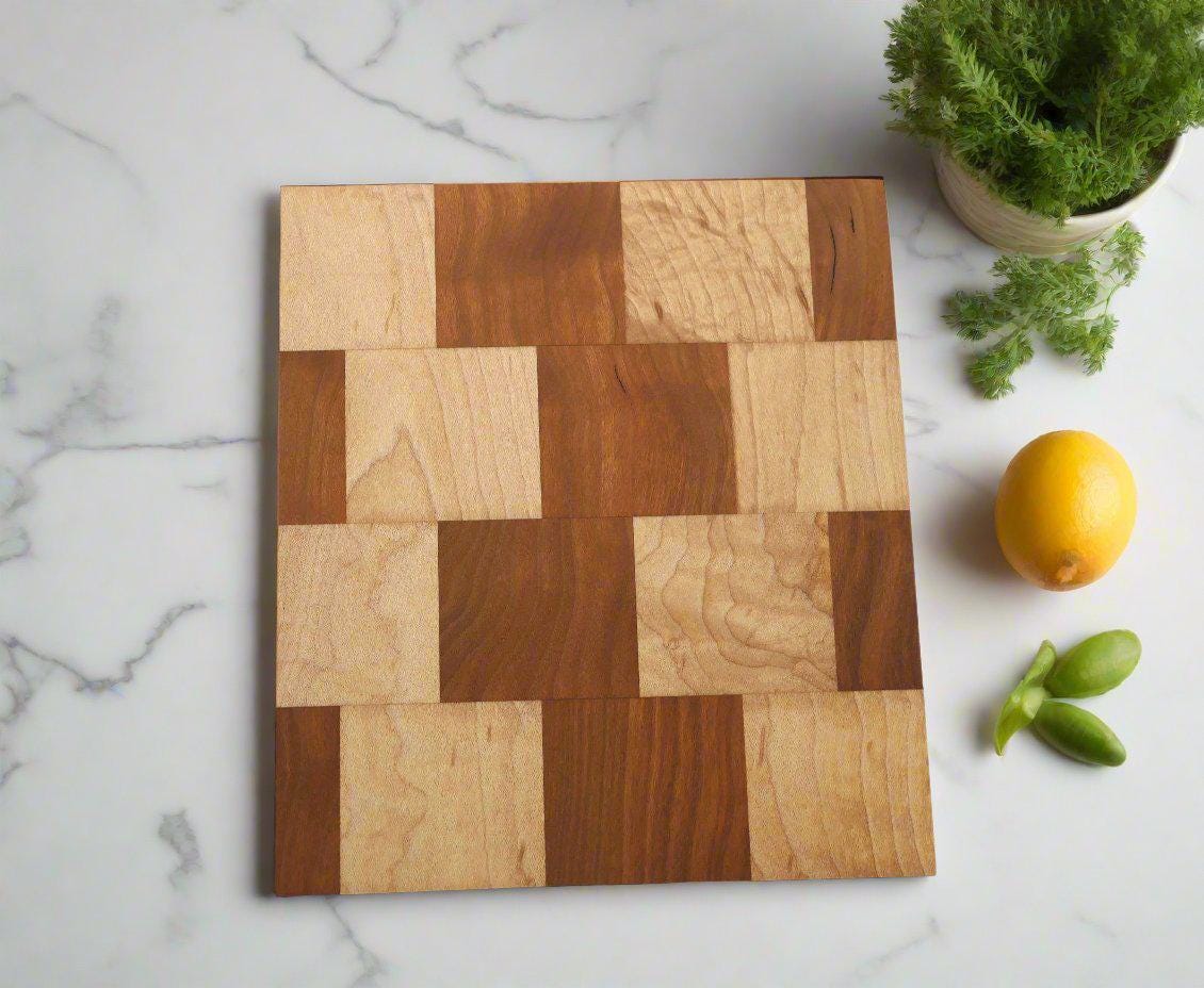 Handcrafted Wooden Trivet: Maple and Cherry Wood in a Checkerboard Pattern