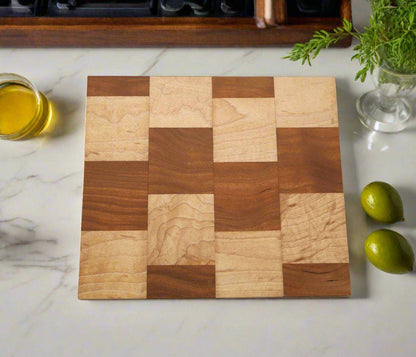 Handcrafted Wooden Trivet: Maple and Cherry Wood in a Checkerboard Pattern