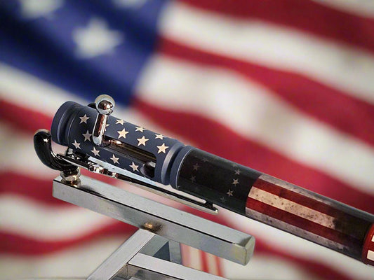 Antiqued American Betsy Ross Flag Pen, Bolt Action Ceramic & Chrome Pen Kit, Riffle Clip, Patriotic Writing Gift