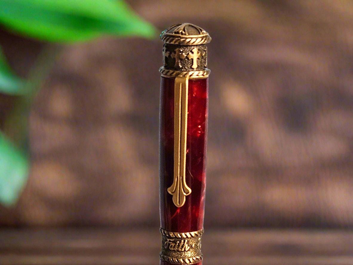 Faith, Hope, and Love Pen with Crushed Red Velvet and Antique Brass Pen Kit