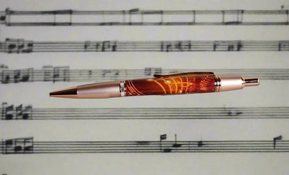 Red Gold Music Notes Pen Label Cast with a Copper Click Pen Kit