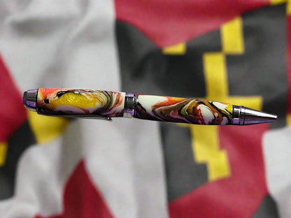 A Unique Pen Inspired by the Maryland State Flag with a Black Titanium/Platinum Cigar Pen Kit