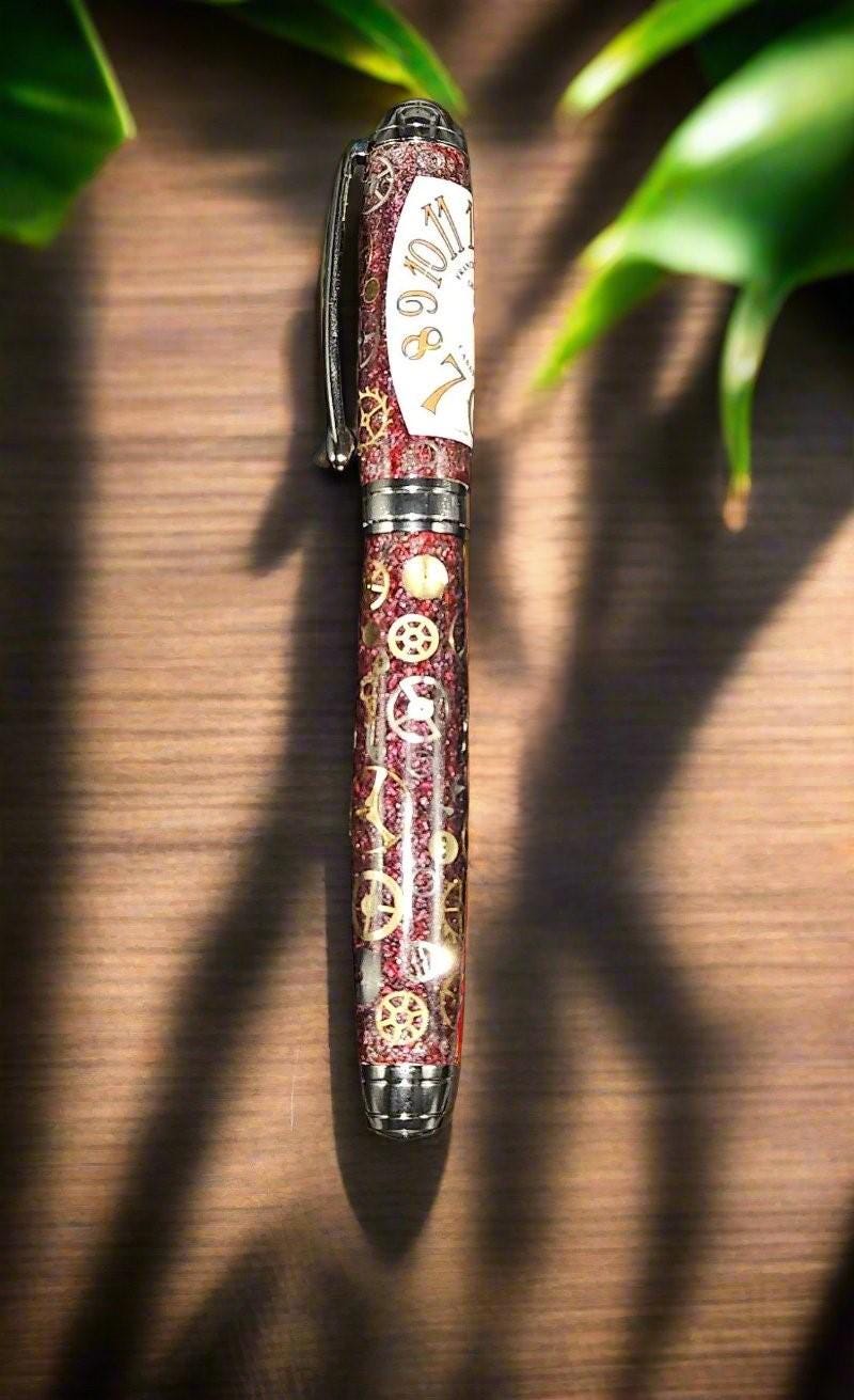 Mistral Clock Works Pen - Clock Face on Cap, Rhodium & Black Titanium Pen Kit, Elegant Writing Instrument