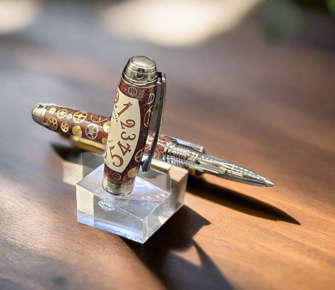 Mistral Clock Works Pen - Clock Face on Cap, Rhodium & Black Titanium Pen Kit, Elegant Writing Instrument