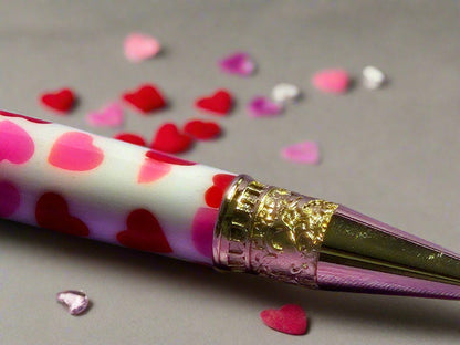 Giving You "All My Love" Pen with Red and Pink Hearts Adorned with a Gold Pen Kit