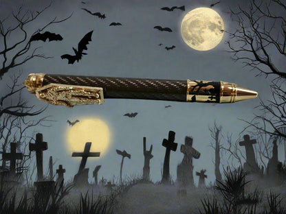 Haunted Halloween Carbon Fiber and Clear Resin Pen with a Gold Halloween Pen Kit Featuring a Mummy, a Zombie, and a Jack-O-Lantern