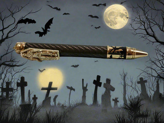 Haunted Halloween Carbon Fiber and Clear Resin Pen with a Gold Halloween Pen Kit Featuring a Mummy, a Zombie, and a Jack-O-Lantern