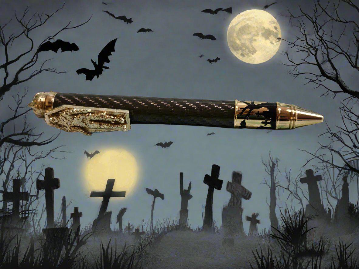Haunted Halloween Carbon Fiber and Clear Resin Pen with a Gold Halloween Pen Kit Featuring a Mummy, a Zombie, and a Jack-O-Lantern