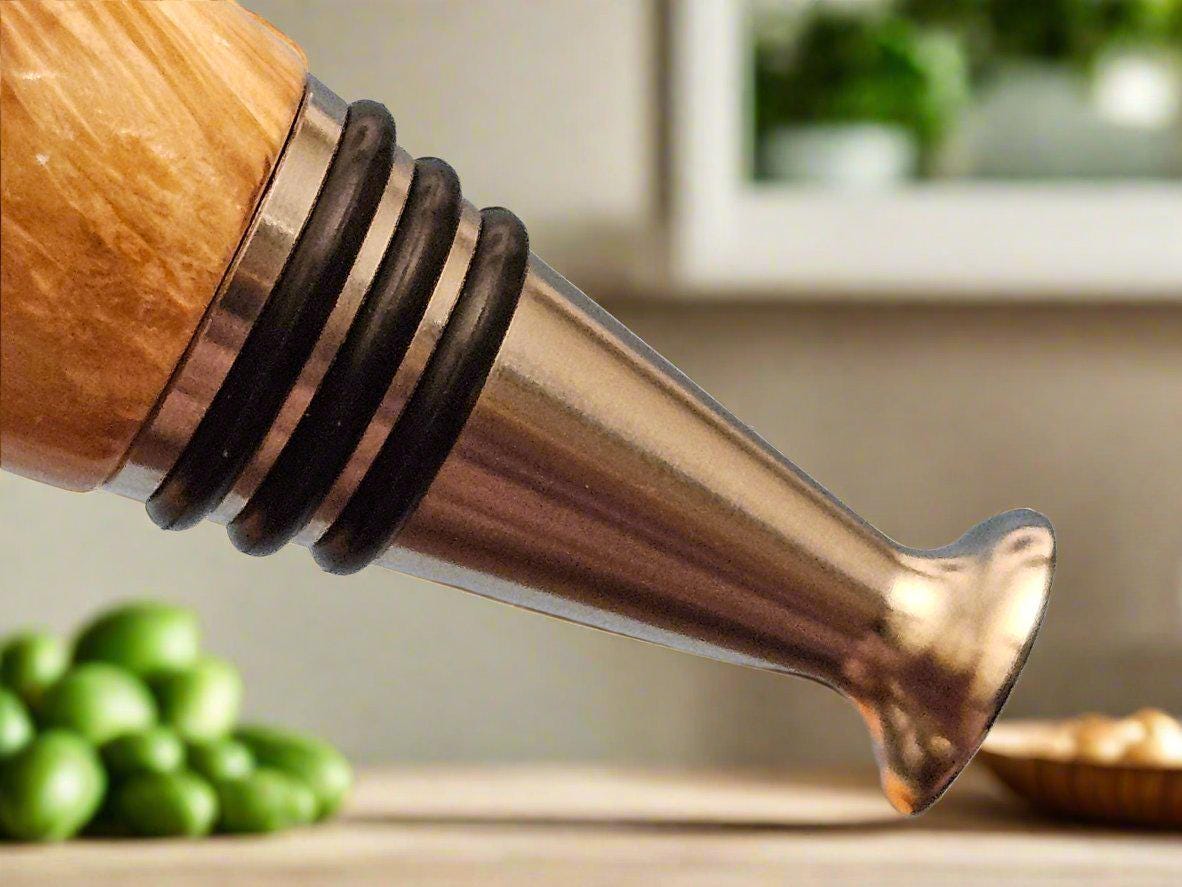 Wooden Maple and Transparent Orange Resin Bottle Stopper with a Stainless Steel Food-Safe Stand Alone Stopper
