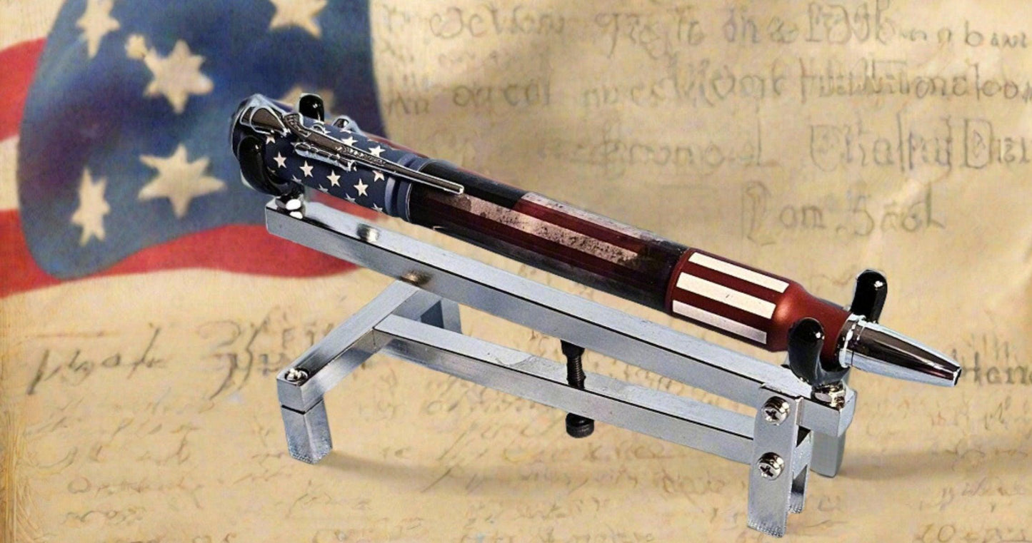 Antiqued American Betsy Ross Flag Pen, Bolt Action Ceramic & Chrome Pen Kit, Riffle Clip, Patriotic Writing Gift