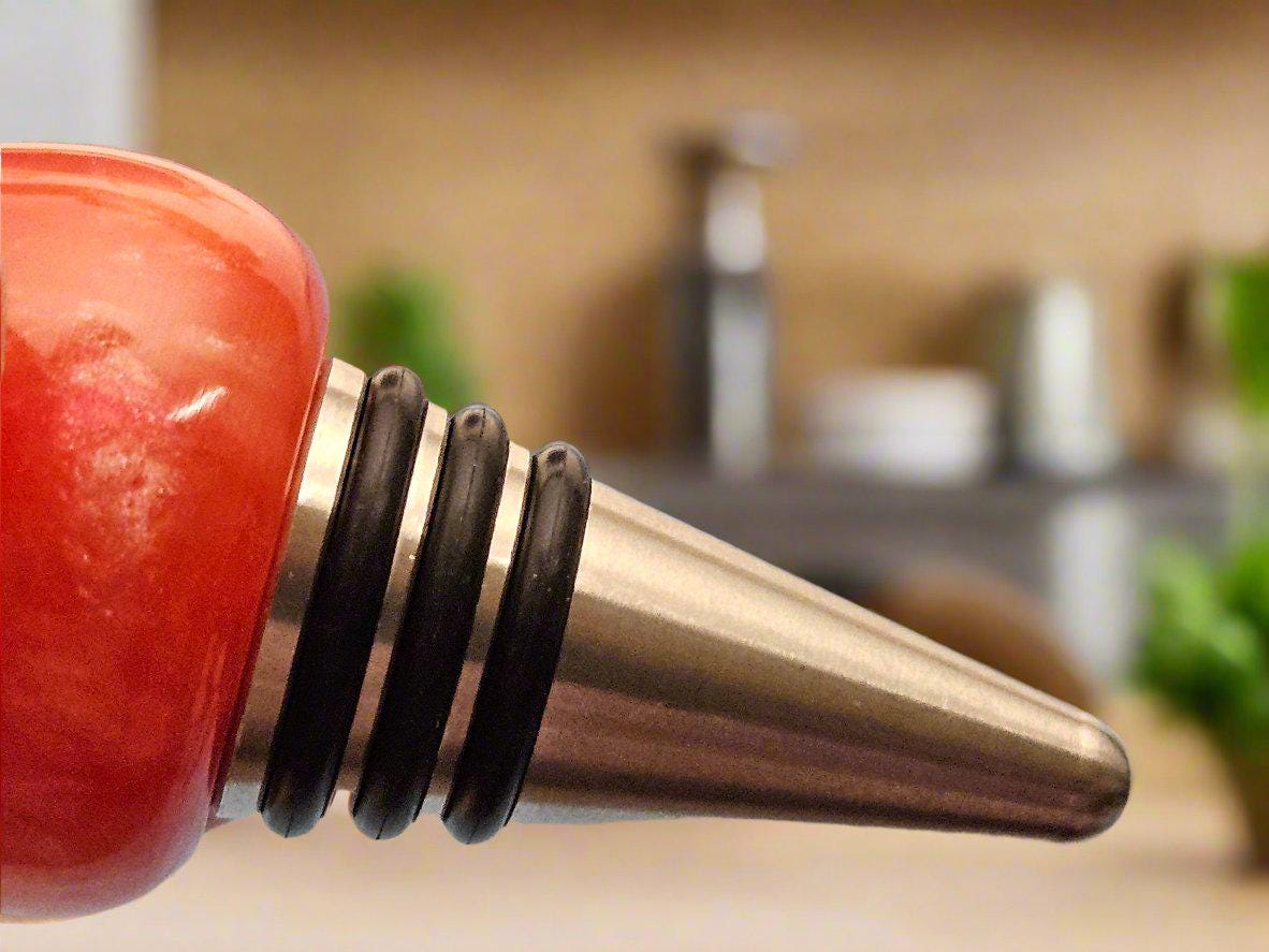 Vibrant Pink and Clear Resin Dried Daisy Flower Bottle Stopper with a Chrome Food Safe Stopper