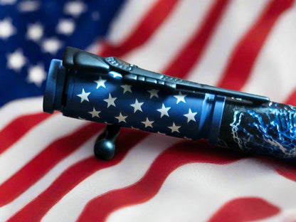 American Flag Pen with Lightning Bolt Design & Ceramic Pen Kit - Riffle Accent, Unique Gift for Patriotic Collectors
