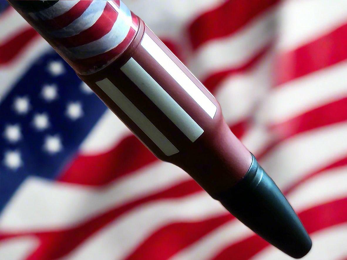 Refillable Bolt-Action Pen, American Flag, Lightning Bolt, Ceramic Accents, Veterans, Active Duty, Hunters, Patriotic, Medium Tip, 1.7 oz