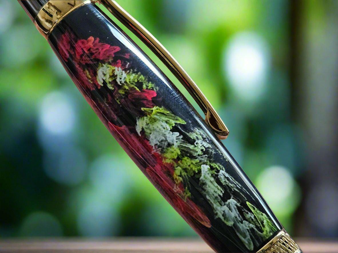 Fractal Flower Angel Label Cast AI Generated Pen with a Titanium Gold and Gunmetal Pen Kit
