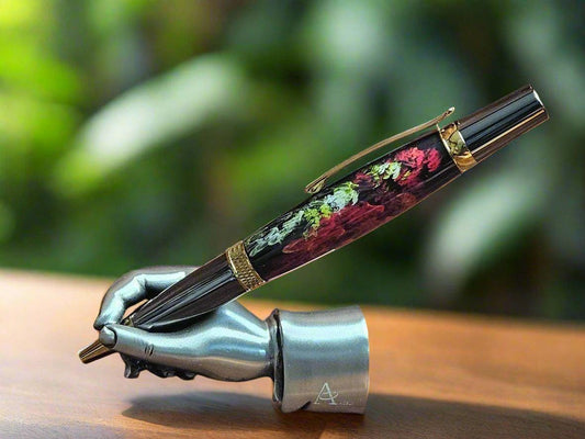 Fractal Flower Angel Label Cast AI Generated Pen with a Titanium Gold and Gunmetal Pen Kit