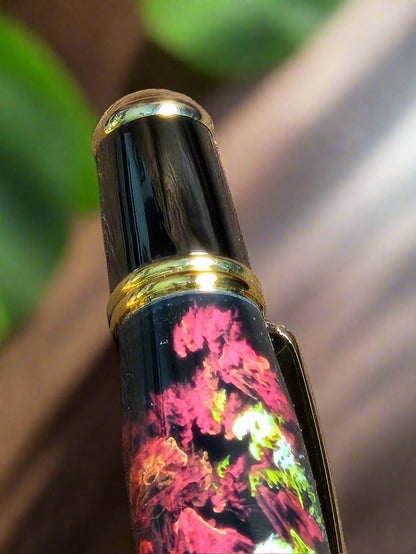 Fractal Flower Angel Label Cast AI Generated Pen with a Titanium Gold and Black Titanium Pen Kit