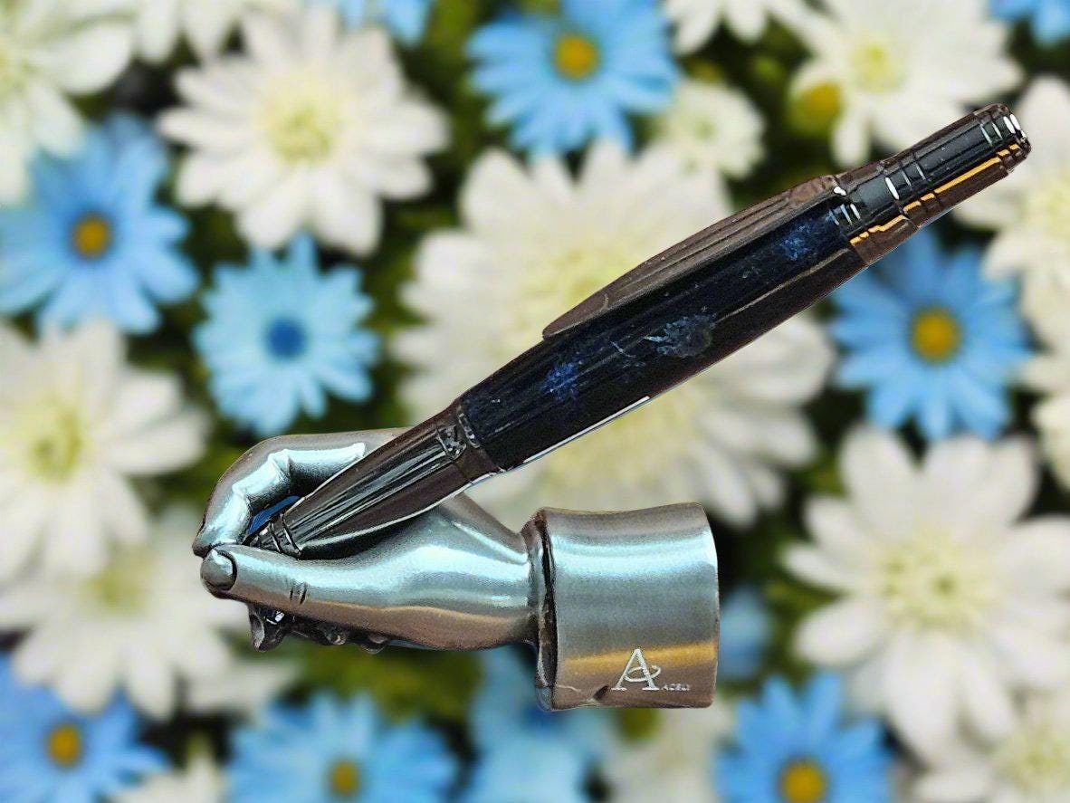 Chrysanthemum Flower Petals Pen Encased in a Deep Blue Resin with a Zephyr Gunmetal Pen Kit