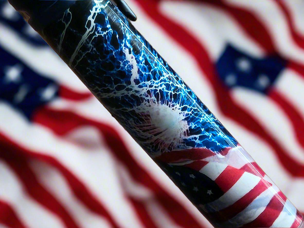 Refillable Bolt-Action Pen, American Flag, Lightning Bolt, Ceramic Accents, Veterans, Active Duty, Hunters, Patriotic, Medium Tip, 1.7 oz