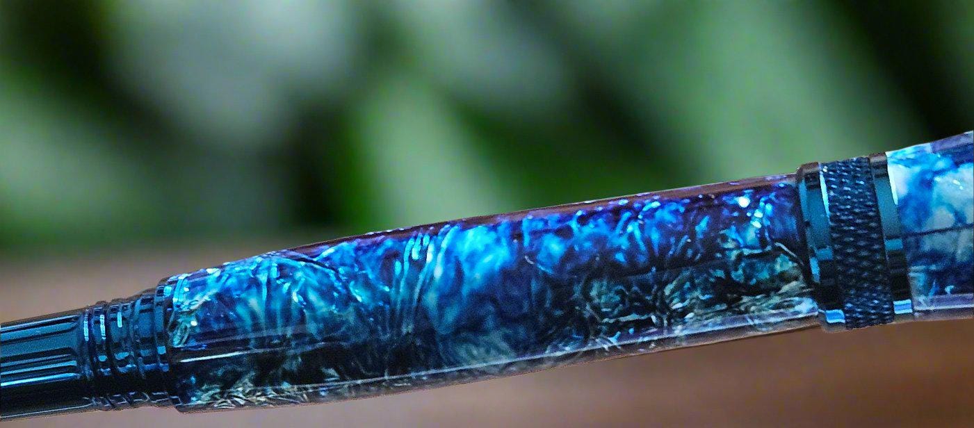 Ocean Blue Molded Copper Wire Tree Pen | Blue Titanium Diamond Knurl Pen Kit | Unique Handmade Writing Gift