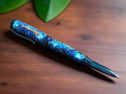 Ocean Blue Molded Copper Wire Tree Pen | Blue Titanium Diamond Knurl Pen Kit | Unique Handmade Writing Gift