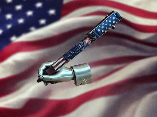 American Flag Pen with Lightning Bolt Design & Ceramic Pen Kit - Riffle Accent, Unique Gift for Patriotic Collectors
