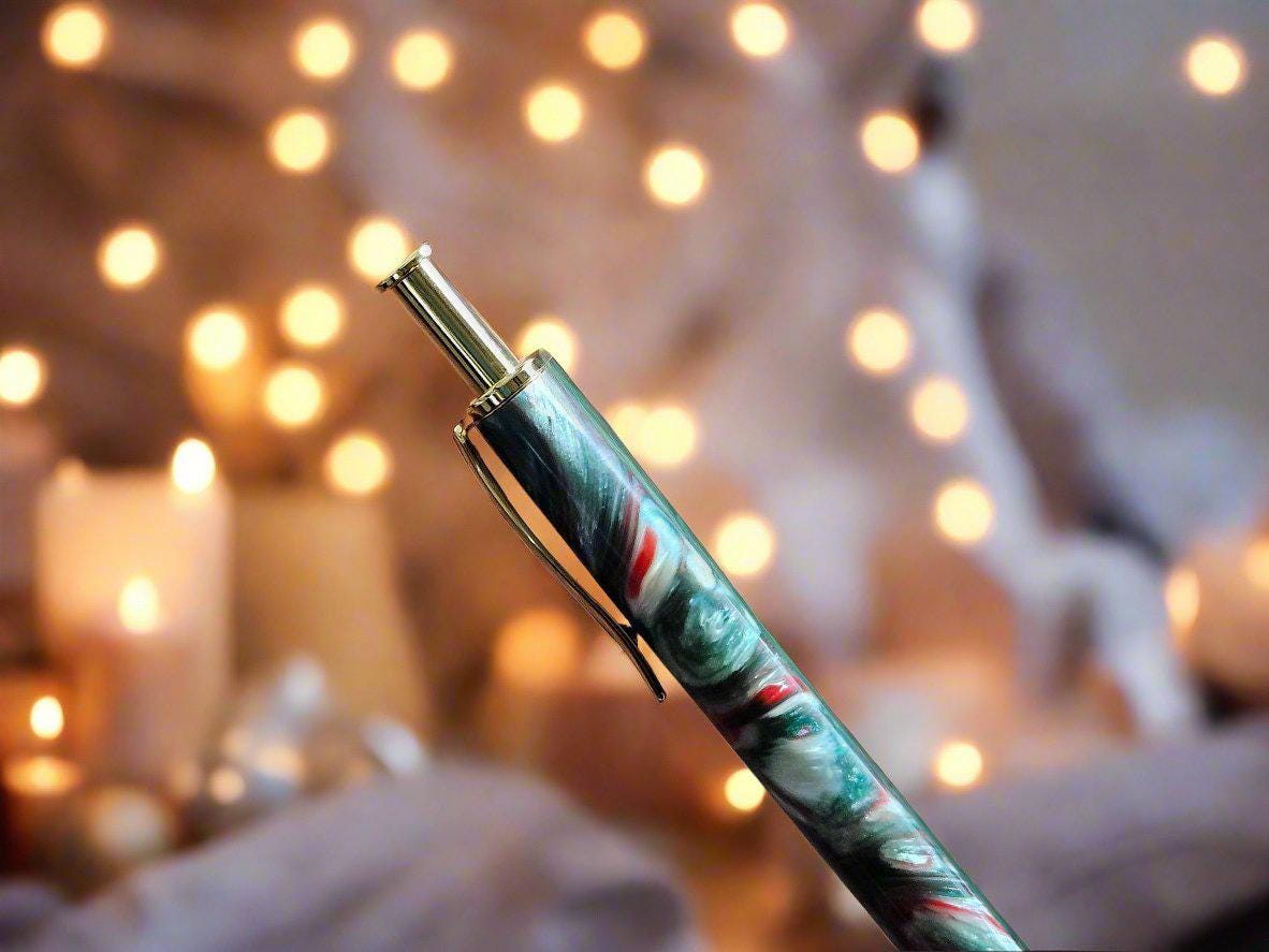 Pen and Pencil Set - Christmas Colors Multi-Tone Resin Clicker with a Gold Pen and Pencil Kit