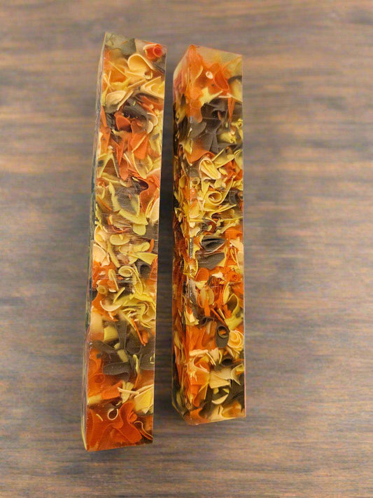 Pen Blanks: Recycled Fall Colored Resin Ribbons Cast in Clear Resin