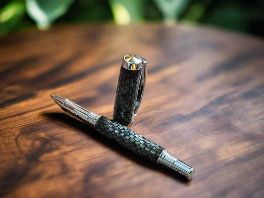 Genuine Snake Skin Capped Pen with Chrome & Gold Accents | Unique Writing Gift for Animal Lovers and Professionals