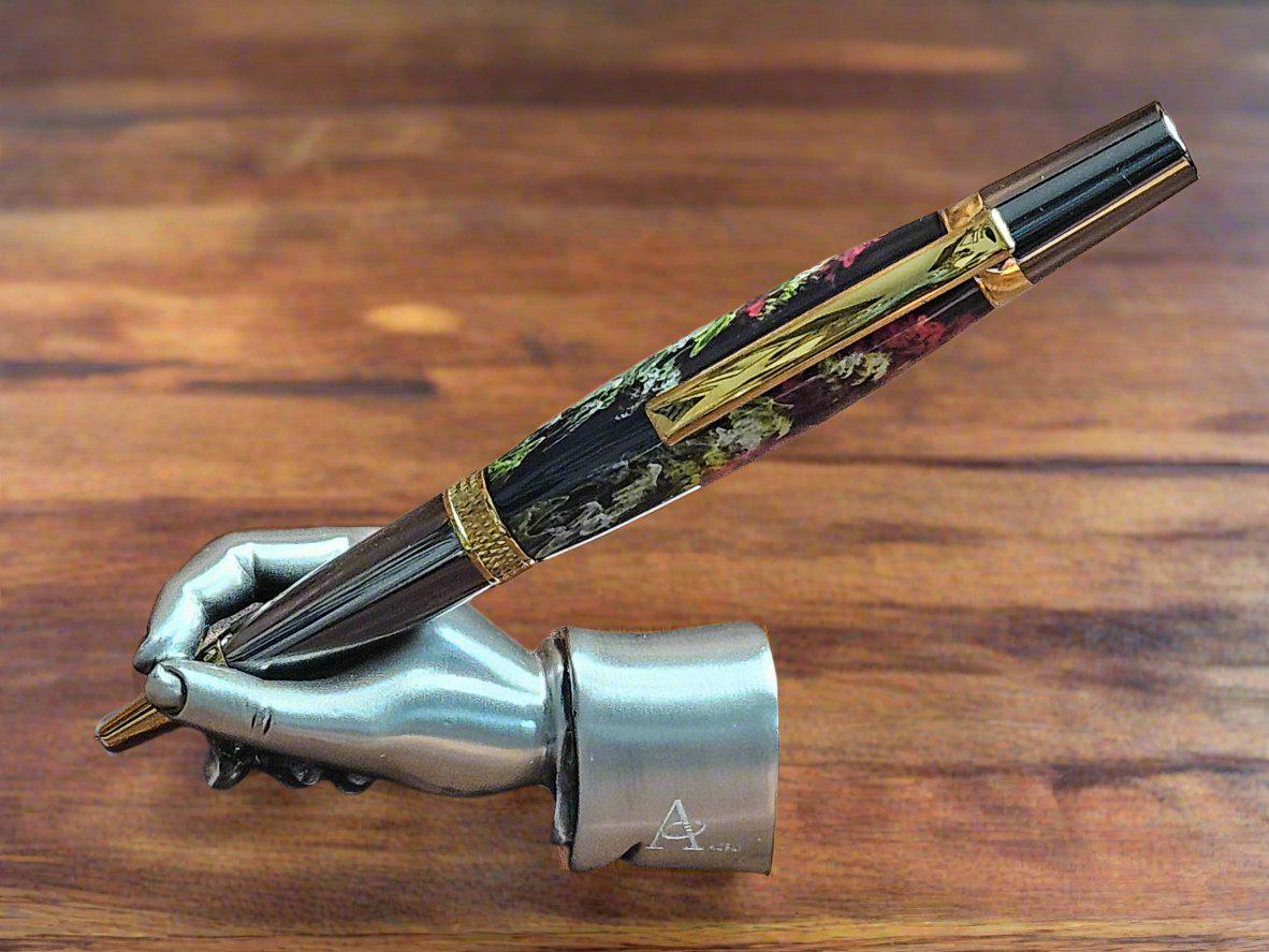 Fractal Flower Angel Label Cast AI Generated Pen with a Titanium Gold and Gunmetal Pen Kit