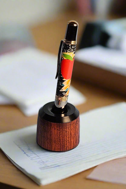 Bubinga Wooden Pen and Pencil Stand with a Sleek Black Enamel Cap