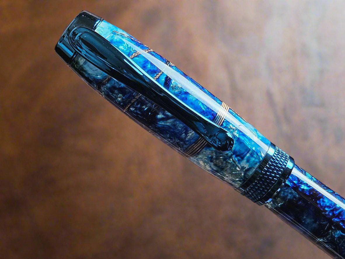 Ocean Blue Molded Copper Wire Tree Pen | Blue Titanium Diamond Knurl Pen Kit | Unique Handmade Writing Gift