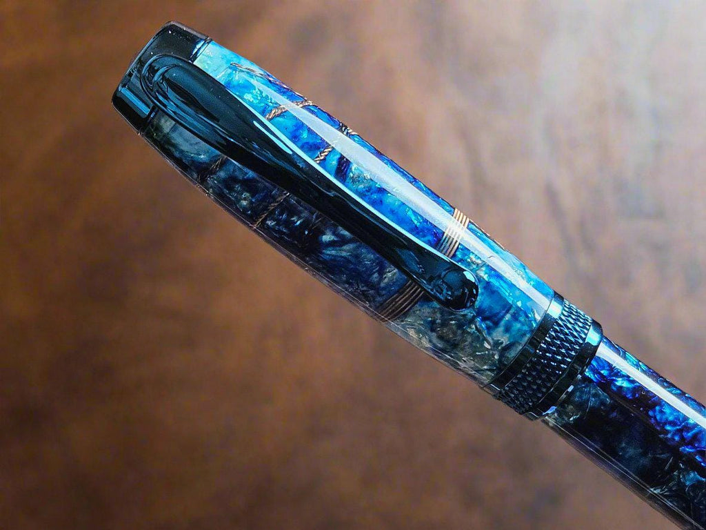 Ocean Blue Molded Copper Wire Tree Pen | Blue Titanium Diamond Knurl Pen Kit | Unique Handmade Writing Gift