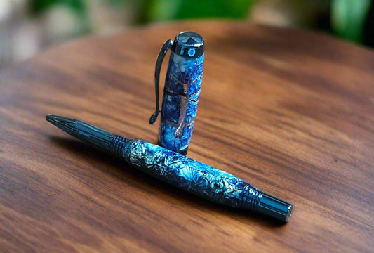 Ocean Blue Molded Copper Wire Tree Pen | Blue Titanium Diamond Knurl Pen Kit | Unique Handmade Writing Gift