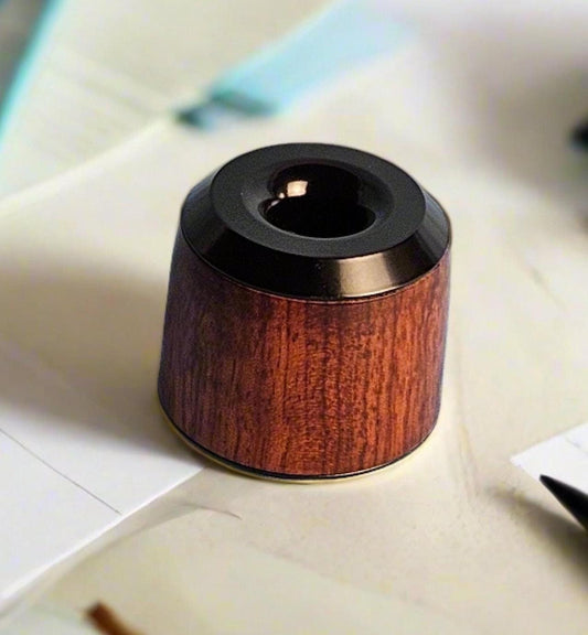 Bubinga Wooden Pen and Pencil Stand with a Sleek Black Enamel Cap