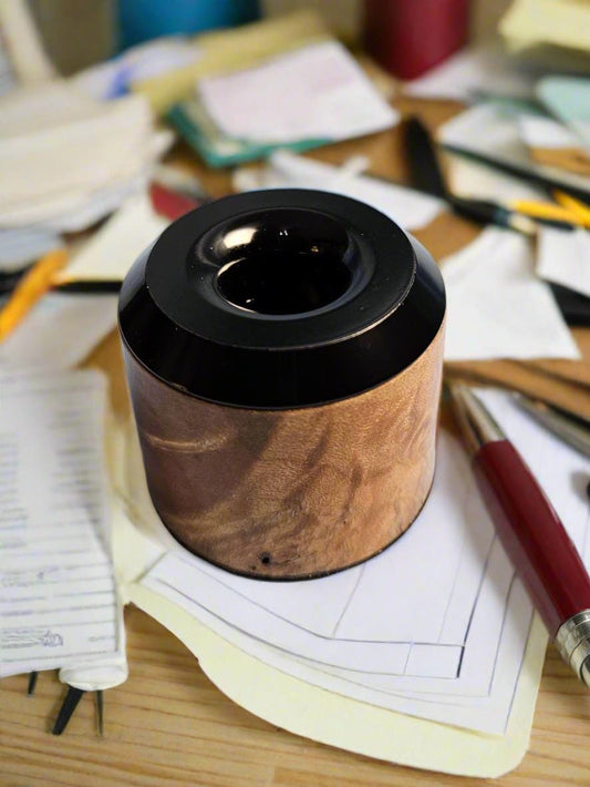 Cotton Wood Wooden Pen and Pencil Stand with a Sleek Black Enamel Cap