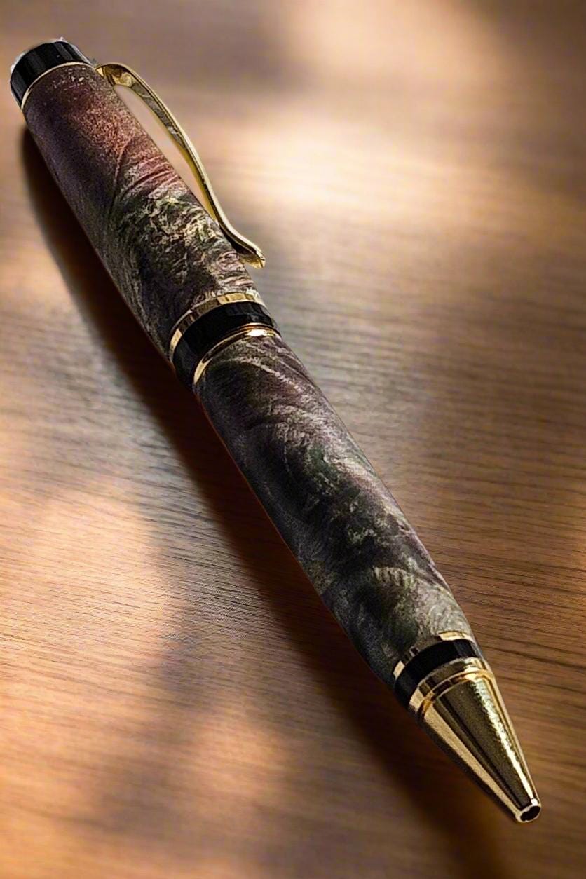 Double Dyed Wooden Maple Burl Pen with a Gold Pen Kit and Black Accents