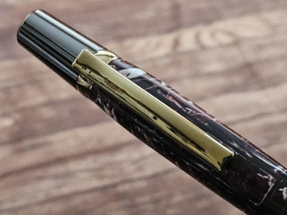 Red and White Swirl "Gisi Style" Pen with a Black Titanium Pen Kit and Gold Accents