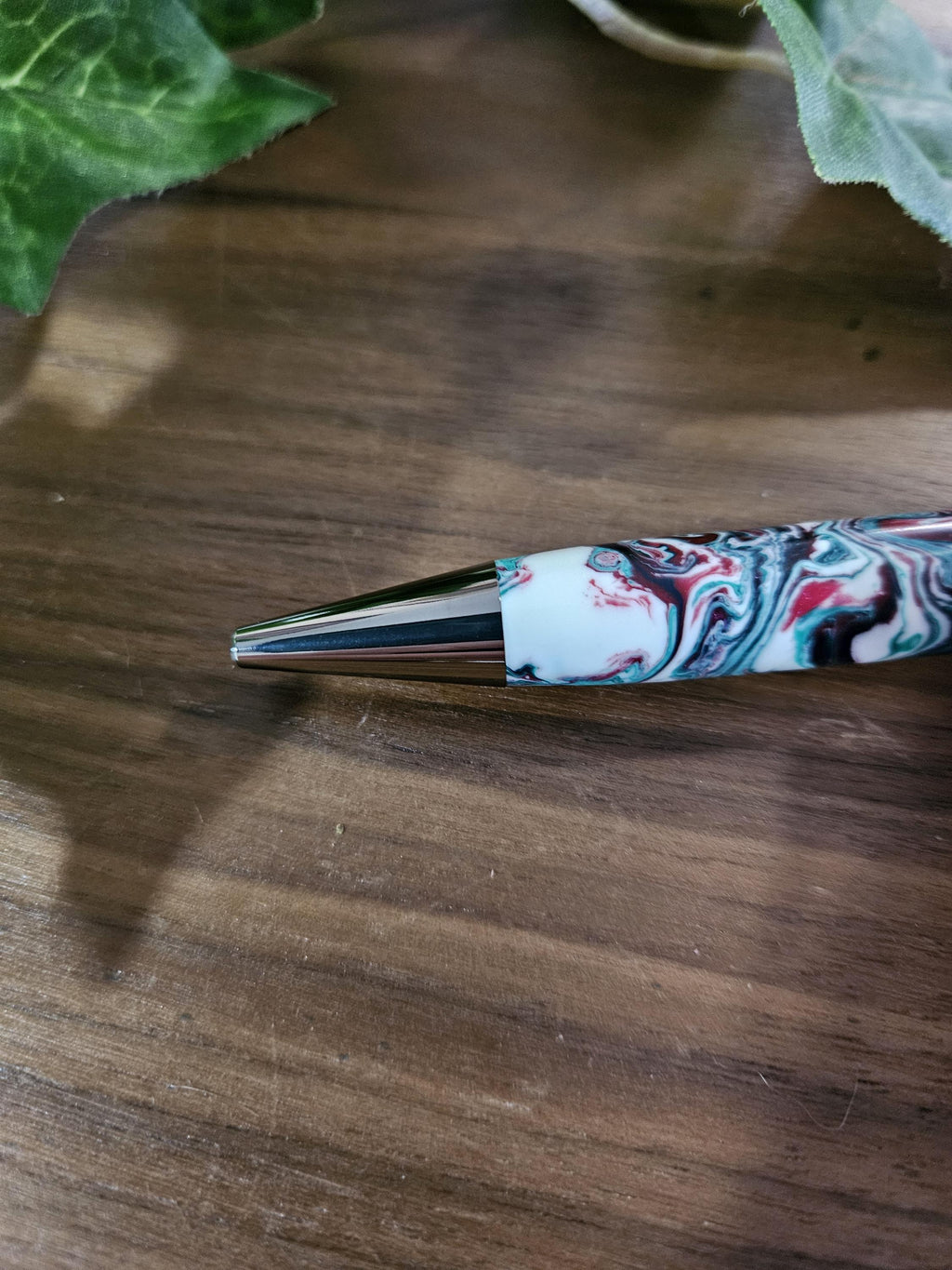 Christmas Swirl Red Green and White Long Click Pen with a Gunmetal Pen Kit
