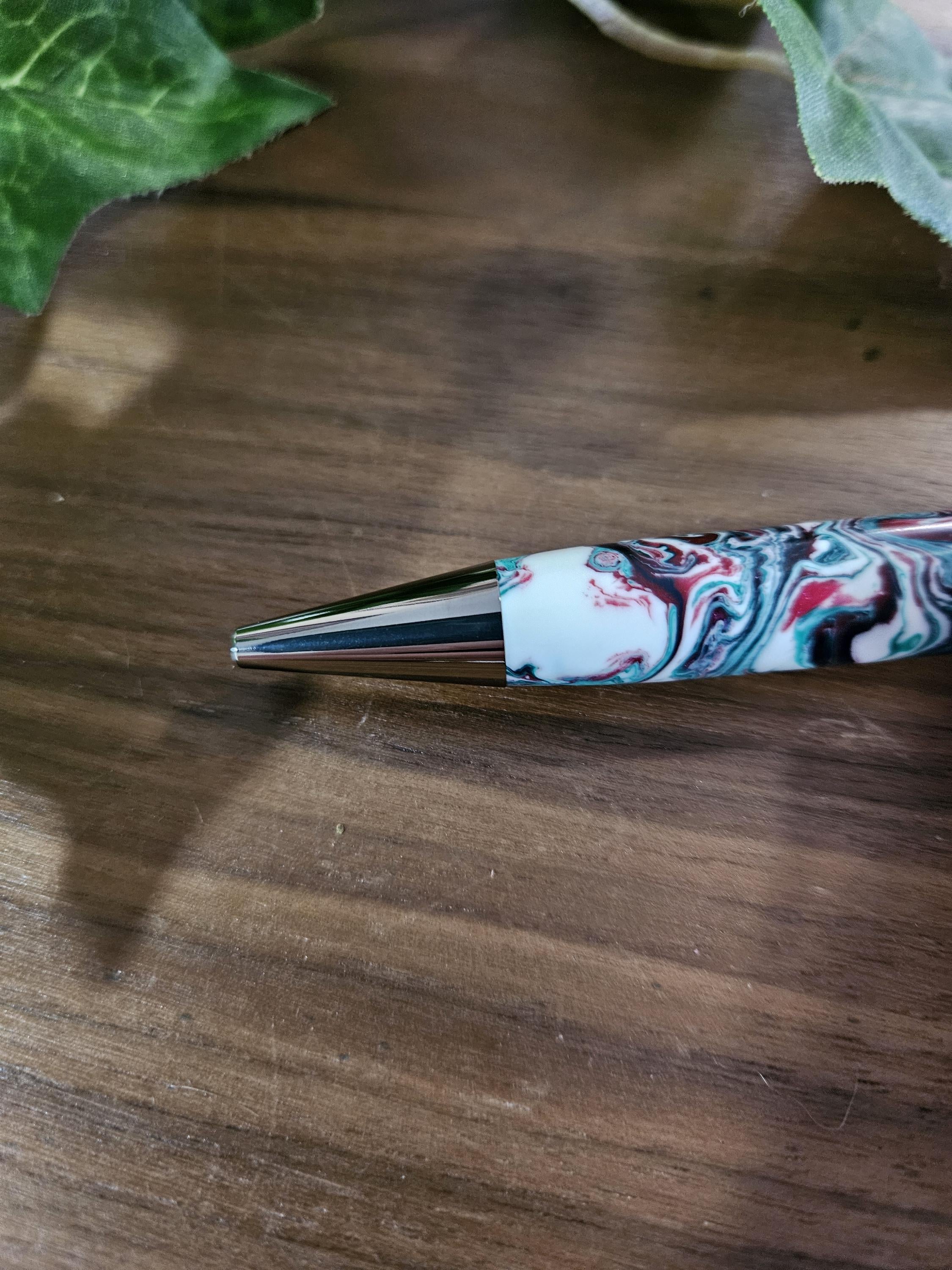 Christmas Swirl Red Green and White Long Click Pen with a Gunmetal Pen Kit