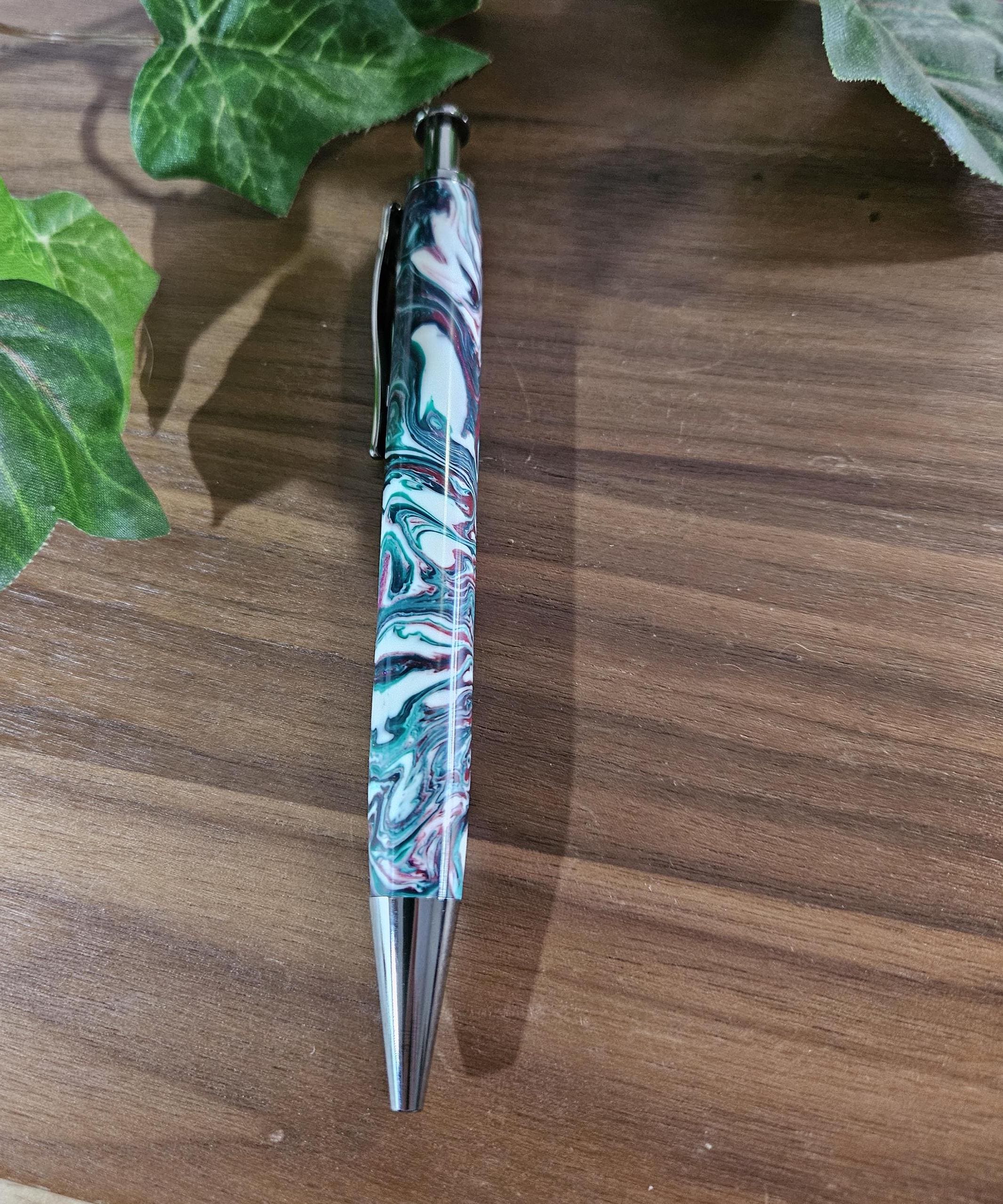 Christmas Swirl Red Green and White Long Click Pen with a Gunmetal Pen Kit