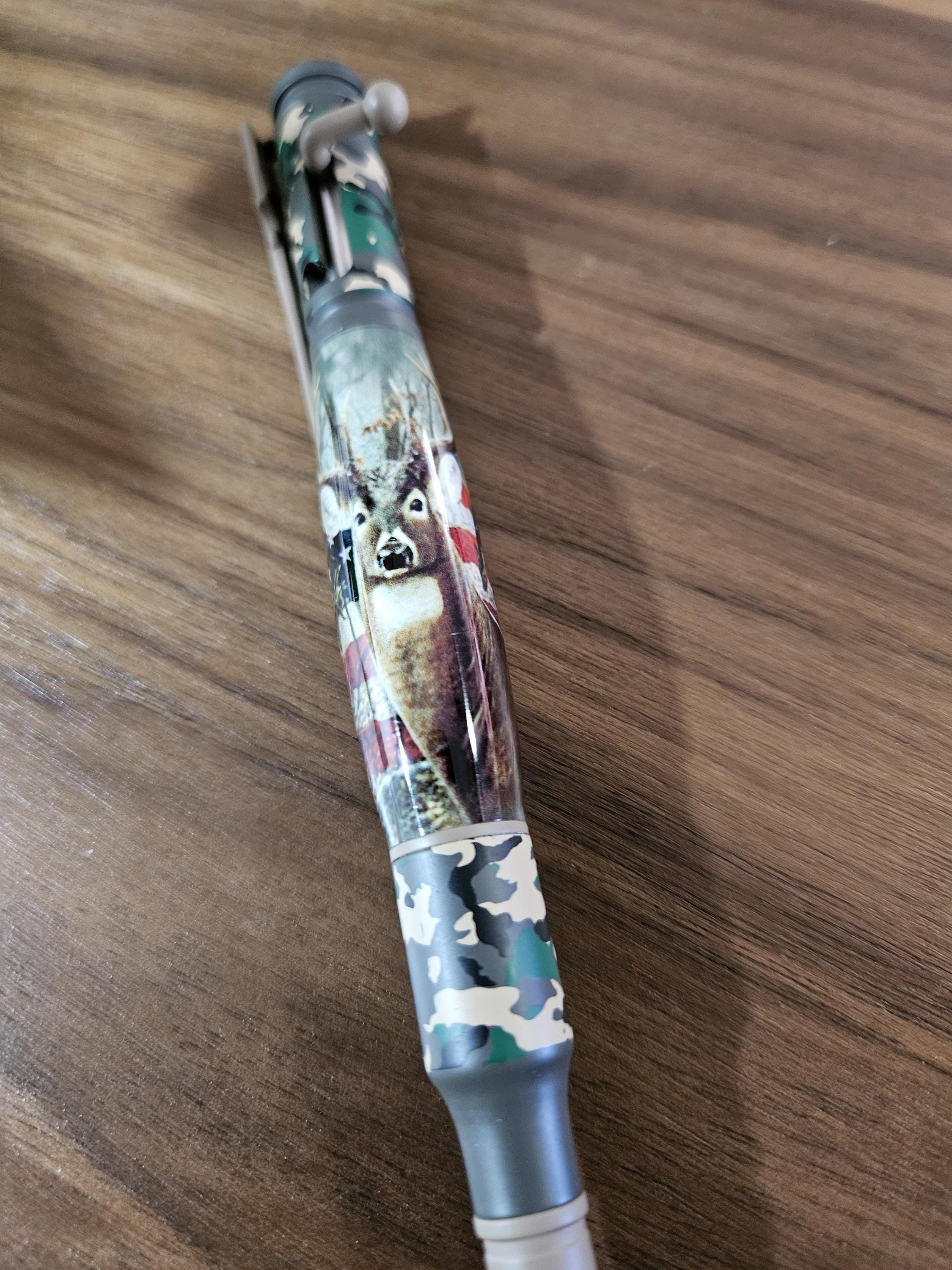 Retractable Ballpoint, Bolt Action Pen, Deer Hunter, Woodland Camouflage, Label Cast, American Flag, Rifle Pen Clip, Outdoor Enthusiasts