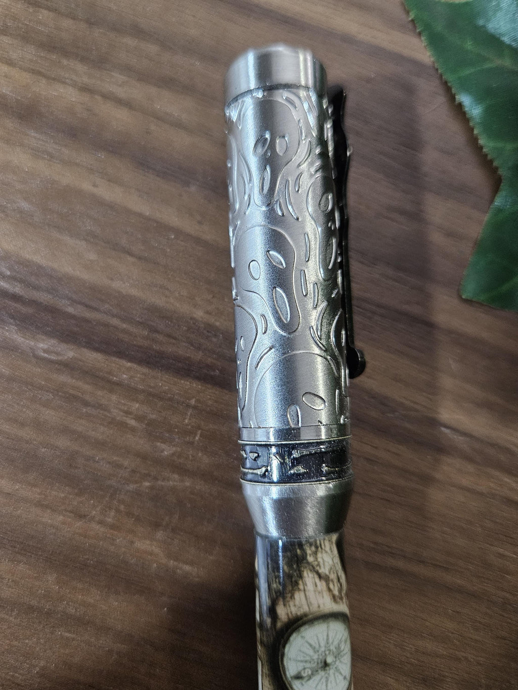 Pirate Map on a Navigation Table with a Compass Label Cast Pen with Sliver Pirate, Ghost, and Skulls Pen Kit with Antique Bronze Accents