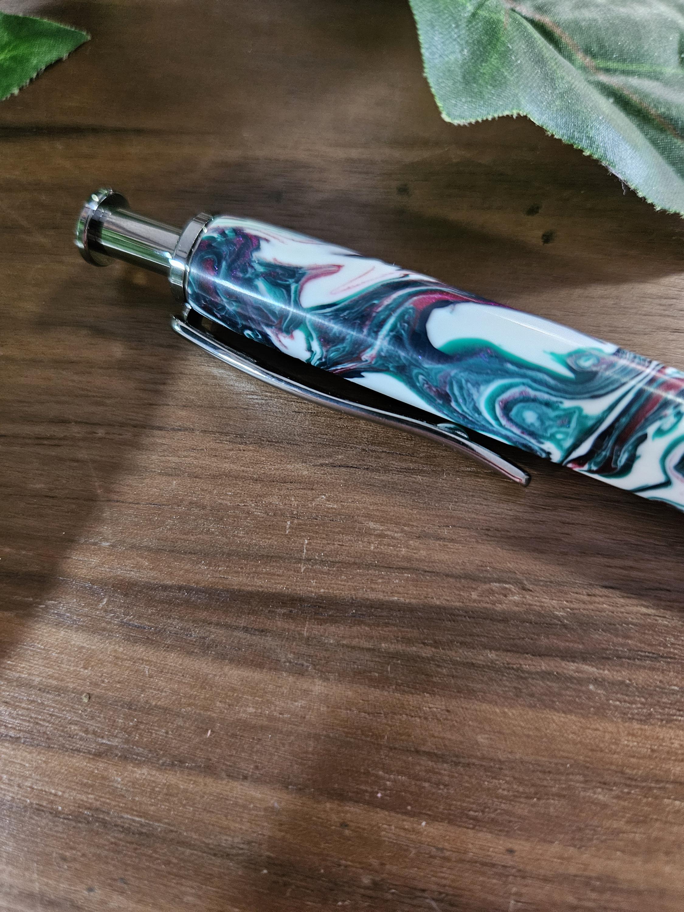 Christmas Swirl Red Green and White Long Click Pen with a Gunmetal Pen Kit