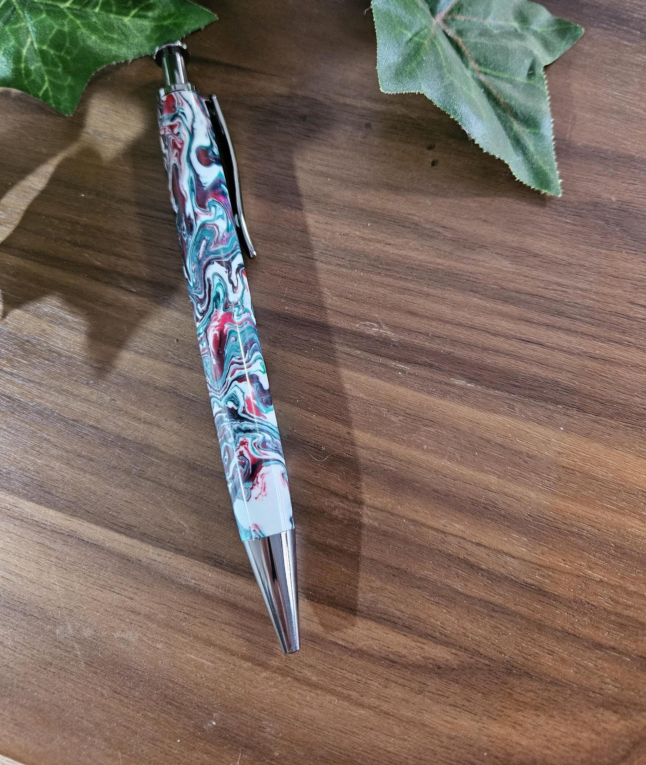 Christmas Swirl Red Green and White Long Click Pen with a Gunmetal Pen Kit