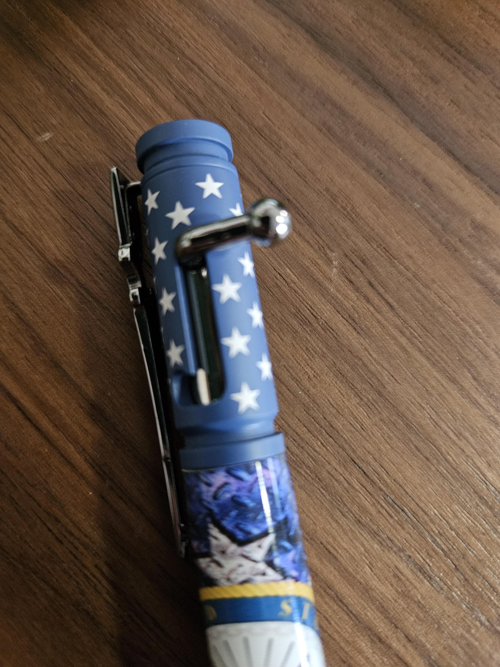 Refillable Bolt Action Pen, Navy Emblem, Label Cast, American Flag, Ceramic & Chrome Accessories, Veteran and Active Duty, Stars and Stripes
