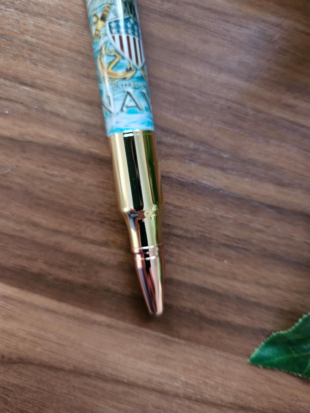 Refillable Bolt-Action Pen, The Sea is Ours, Navy Emblem, Gold Accents, Teal Background, Veterans, Active Duty, Patriotic, Medium Tip 1.7 oz